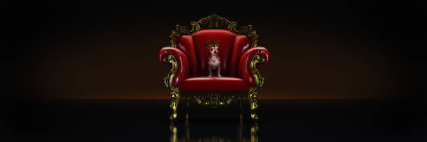 istock Dog with crown in a chair. 3d rendering 1166717746