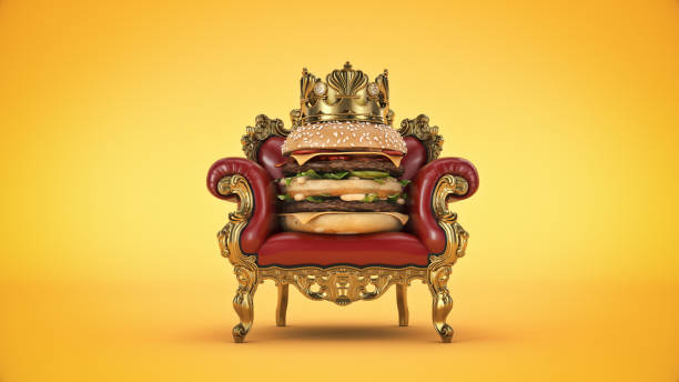 burger with crown. 3d rendering - real food imagens e fotografias de stock