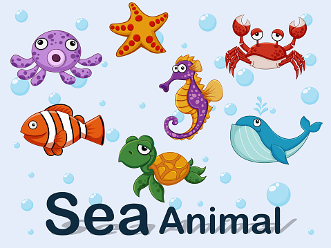 Cute Cartoon Sea Animals Underwater Vector Illustration Set Of Collection Sea  Creatures Stock Illustration - Download Image Now - iStock