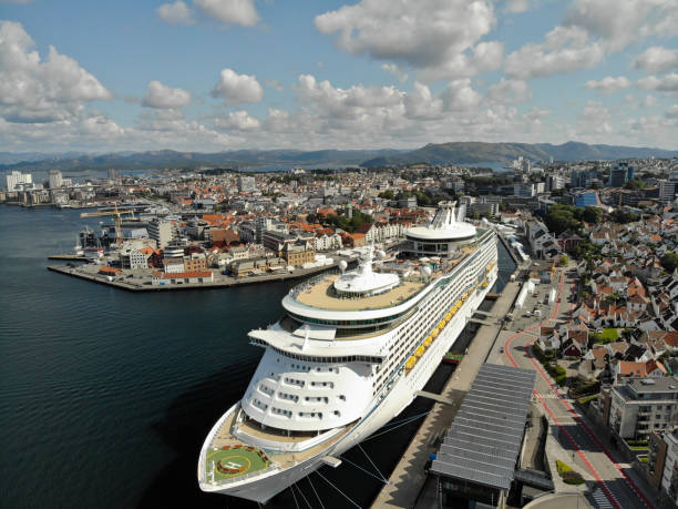 July 2019, Explorer of the Seas, cruise ship belonging to Royal Caribbean International, docked at the cruise terminal of Stavanger, making the Scandinavia & Russia itinerary. Completed in 2000, she became the world's largest passenger ship at the time of its launch.
