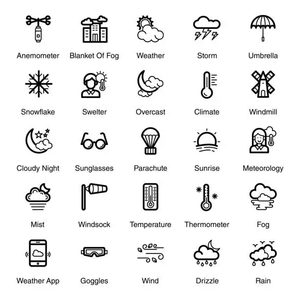 Vector illustration of Seasonal Weather Line Icons Pack