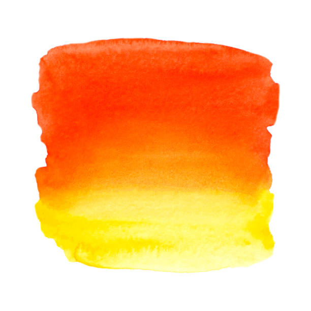 illustrazioni stock, clip art, cartoni animati e icone di tendenza di texture di vernice arancione e gialla vettoriale isolata su bianco - banner ad acquerello per il tuo design - fire heat ornate dirty