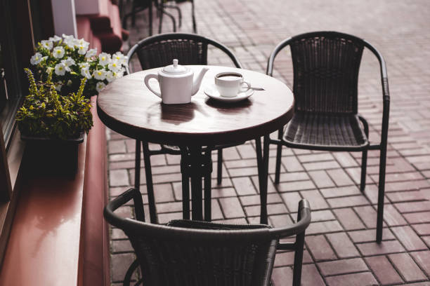 istock Street view of a empty terrace cafe. 1166732121