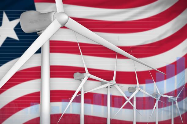 istock Liberia wind energy power digital graph concept - alternative natural energy industrial illustration. 3D Illustration 1166735009