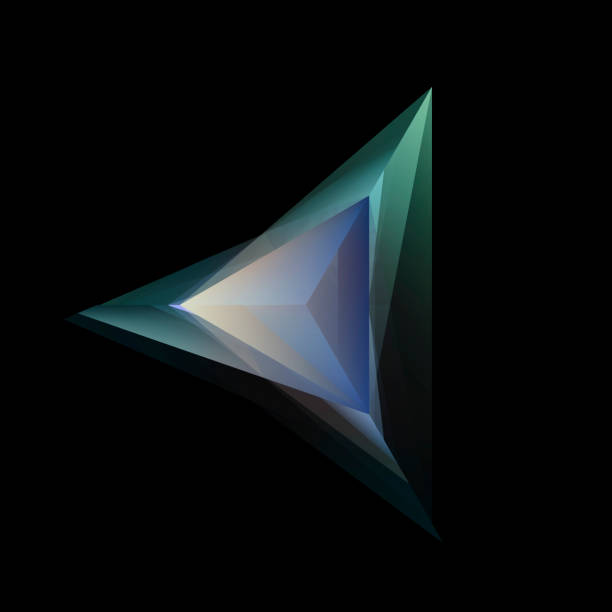 tetraedro multicolor resplandeciente abstracto aislado sobre fondo negro - hexahedron fotografías e imágenes de stock