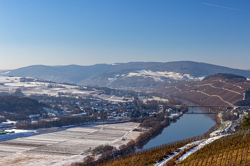 View on river mosel valley in winter