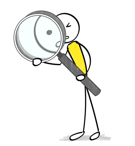 eine person, die durch eine lupe schaut - search engine marketing white background internet stock-grafiken, -clipart, -cartoons und -symbole