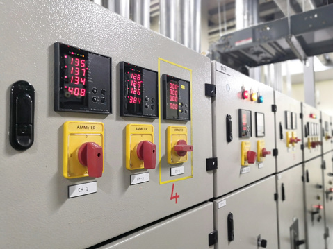 Load panel Three-phase electric power, Main Distribution Board or MDB in electrical power control room.