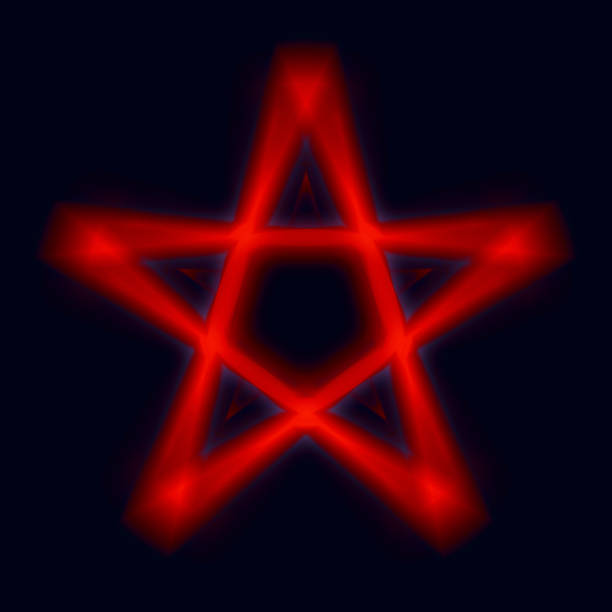 symbole pentagram inversé. symboles wiccan- croix de soufre. cercle de sorts runic rouge sang. signe satanique, anneau de coulée magique. pentalpha, pentangle. illustration 3d. - pentangle photos et images de collection