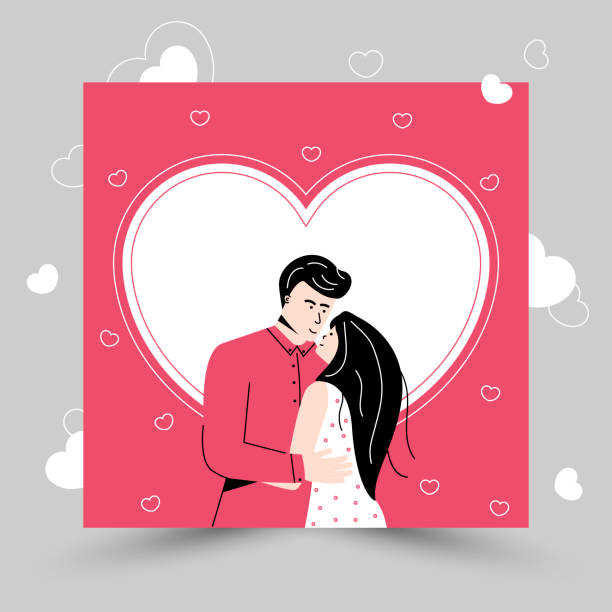 istock Valentine's Day. Lovers hug and love each other. Vector flat illustration with hearts. 1166755145