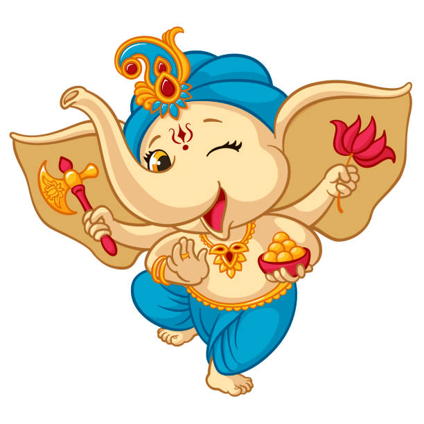 ilustrações, clipart, desenhos animados e ícones de ilustração do vetor do bebê dos desenhos animados do elefante de ganesha para o cartão hindu indiano tradicional do feriado de ganesha chaturthi - shiva hindu god statue dancing