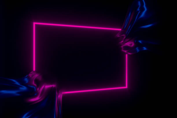 istock Shiny flowing fabric in neon lighting rectangle frame 3D illustration 1166756367