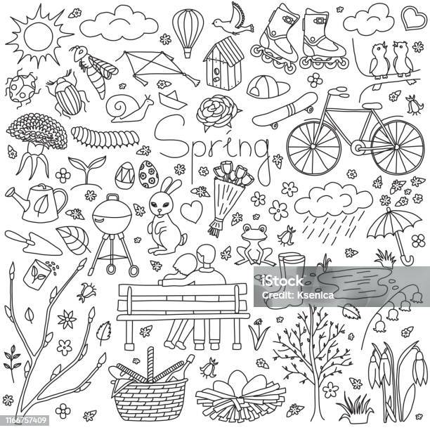 Springtime Objects Spring Items Set Of Isolated Objects On White Background Stock ...
