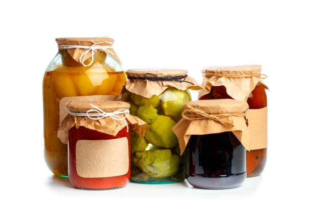 istock set og  glass bottles with preserved food on white background - Image 1166758649