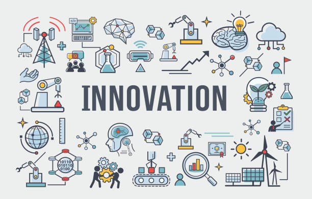 Innovation banner web icon for business, brain, research, creative, light bulb, Development and science technology.  simple thin line infographic. Innovation banner web icon for business, brain, research, creative, light bulb, Development and science technology.  simple thin line infographic. breaking new ground illustrations stock illustrations