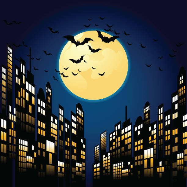 Style Cartoon Night City Skyline Background Stock Illustration - Download  Image Now - Superhero, Backgrounds, City - iStock
