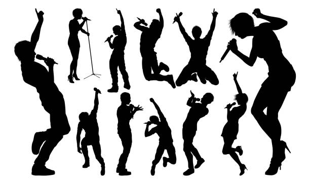 sänger pop country rock hiphop star silhouettes - darstellender künstler stock-grafiken, -clipart, -cartoons und -symbole