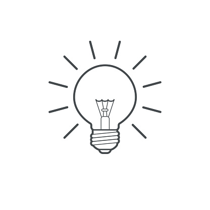 Light Bulb Outline Simple Icon Illustration - Download Image Now - Black Color, Bright, Cartoon - iStock