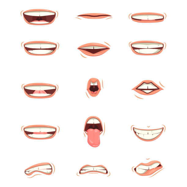 children's or men's lips A set of children's or men's lips. Various expressions of emotions, a collection of gestures lips. Children's or men's lips express different emotions. clip art of a yuck mouth stock illustrations