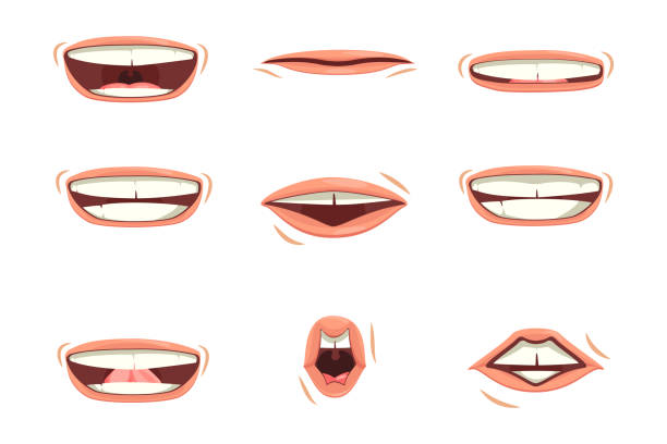 children's or men's lips A set of children's or men's lips. Various expressions of emotions, a collection of gestures lips. Children's or men's lips express different emotions. clip art of a yuck mouth stock illustrations