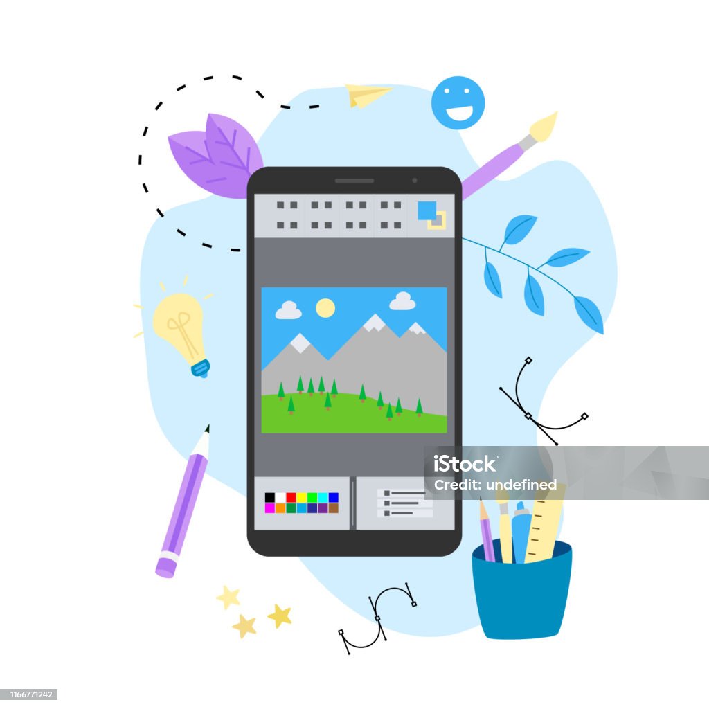 Graphics Drawable Flat Vector Graphic Drawing Concept With Open Illustration Application ...