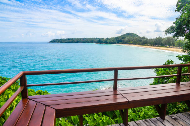 istock wooden balcony Overlooking the sea. 1166771636