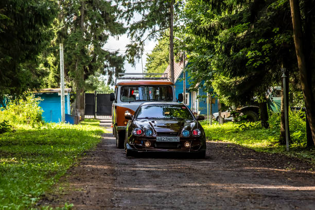 Moscow, Russia - July 13, 2019: Toyota Celica 202 rides along a forest road.