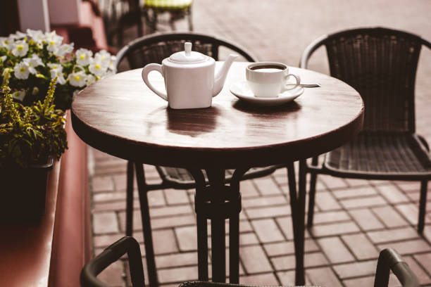 istock Street view of a empty terrace cafe. 1166773800