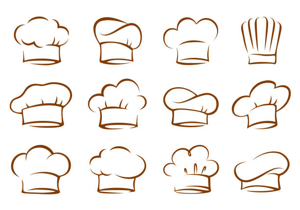 ilustrações, clipart, desenhos animados e ícones de jogo do cozinheiro chefe do vintage e de chapéus do cozinheiro - chef cooking food gourmet