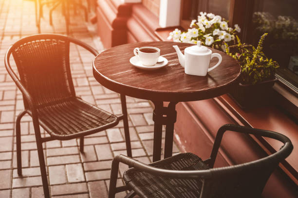 istock Street view of a empty terrace cafe. 1166773813