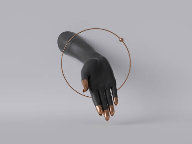 istock 3d render, black decorative female mannequin hand isolated on white background, body part inside round frame, golden ring, feminist, fashion concept, fortuneteller or healer, clean minimal design 1166774383