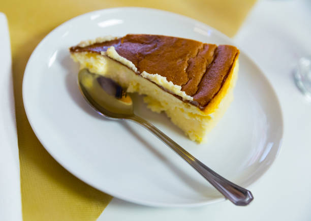 Image of sweet dessert cheese cake served  at plate, nobody