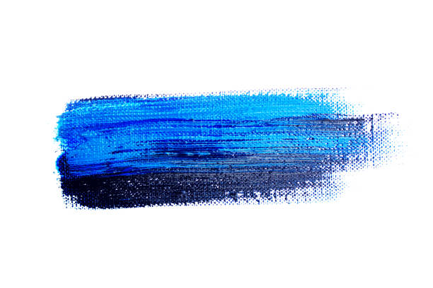 blue stroke of the paint brush on canvas - oilpaint imagens e fotografias de stock