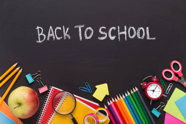 istock Bright stationery for every day use with white chalk text 1166780627