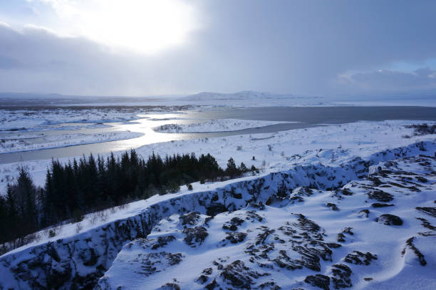 istock Snowy river view in Iceland 1166782015