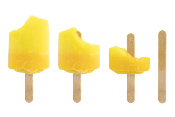set of bitten yellow pineapple popsicle isolated on a white background