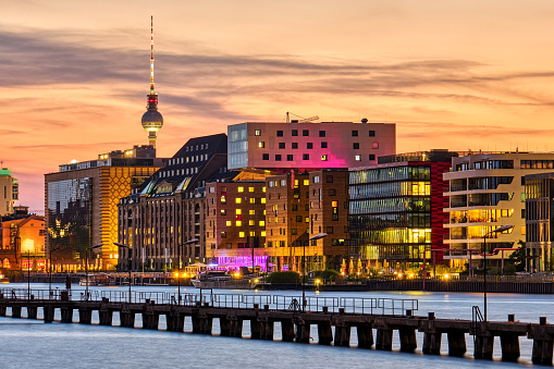 Dramatic sunset at the river Spree in Berlin