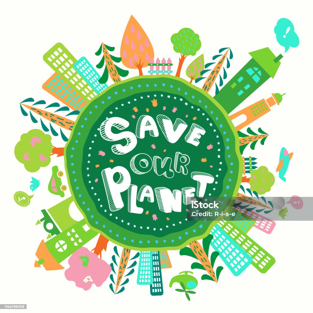 Cute Doodle Cartoon Globe Image With Hand Drawn Lettering Save Our Planet  Stock Illustration - Download Image Now - iStock
