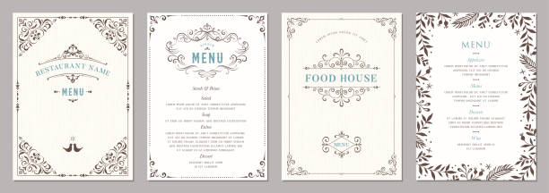 ilustrações de stock, clip art, desenhos animados e ícones de ornate design templates_02 - greeting card invitation wedding menu