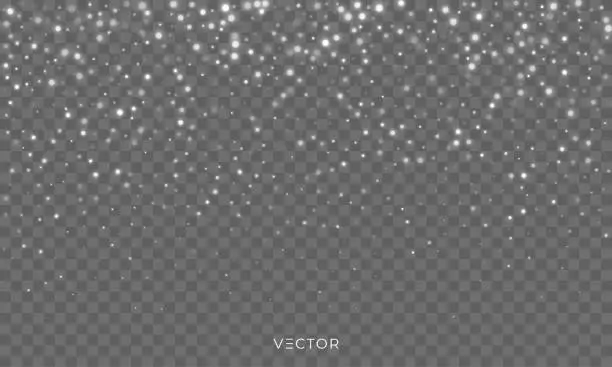 Vector illustration of Snow fall, vector shiny snowflakes overlay background, Christmas snowfall flakes and winter glitter ice frost shine effect