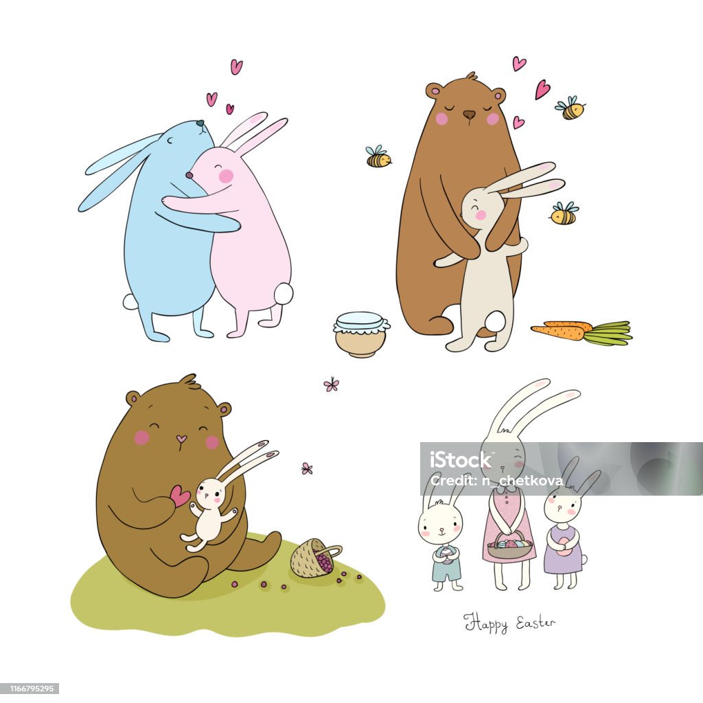 Thỏ Rừng Hoạt Hình Dễ Thương Và Một Con Gấu Thỏ Phục Sinh Động Vật ...