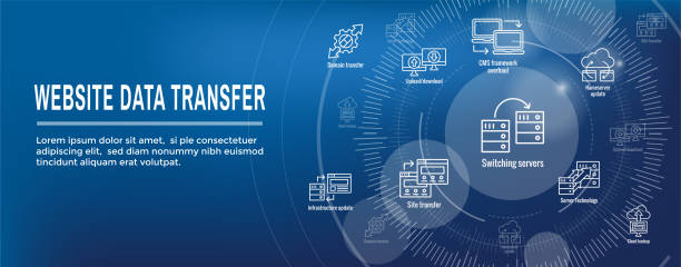 ilustrações, clipart, desenhos animados e ícones de jogo do ícone da transferência de dados do web site e bandeira do encabeçamento - paas