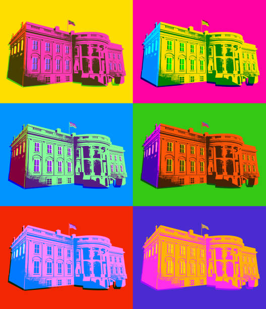 biały dom w stylu pop-art - white house washington dc american flag president stock illustrations