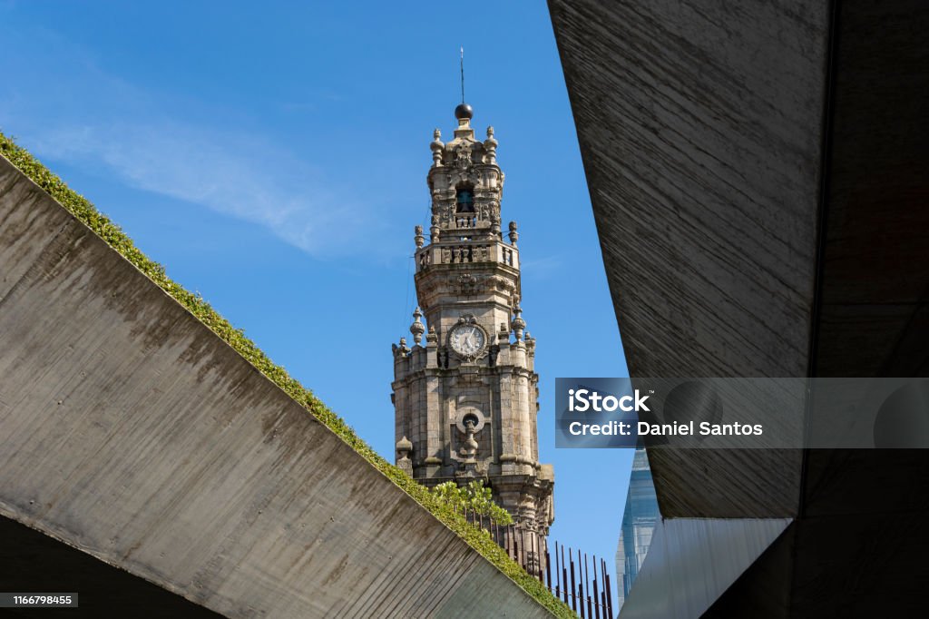 Clérigos tower, Porto, Portugal. Fusion of old and new architecture Clérigos tower, Porto, Portugal. Fusion of old and new architecture. Beautiful lines. Porto - Portugal Stock Photo