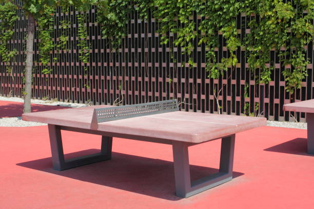 istock Stone ping pong table in a park. Tennis table for the game. 1166801119
