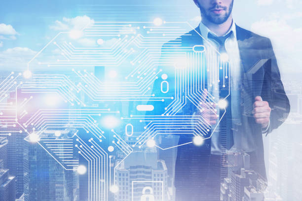 istock Confident businessman in city, AI brain 1166802450