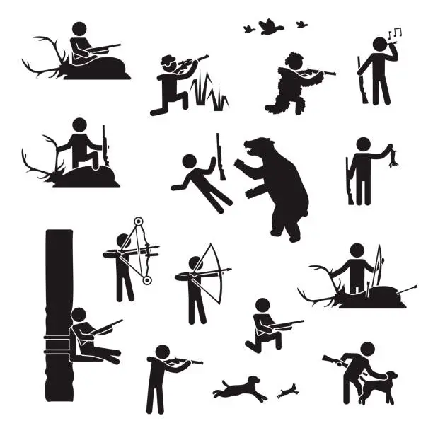 Vector illustration of People hunting icon set. Vector.