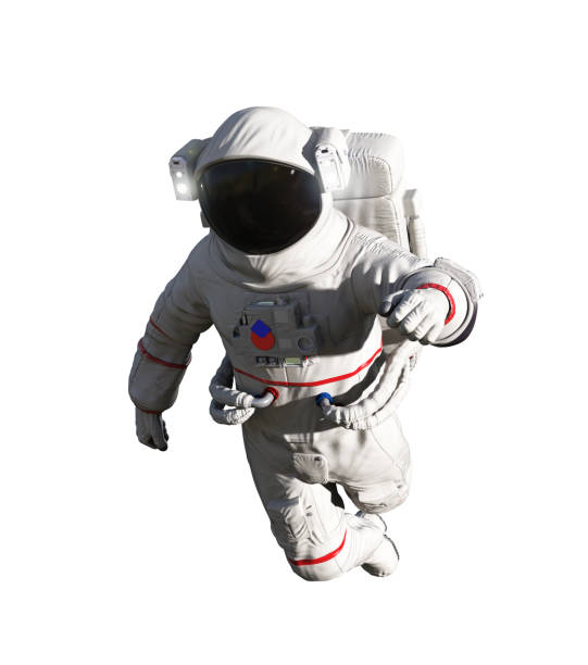 astronauta aislado sobre fondo blanco. flotante - astronaut space zero gravity spacewalk fotografías e imágenes de stock