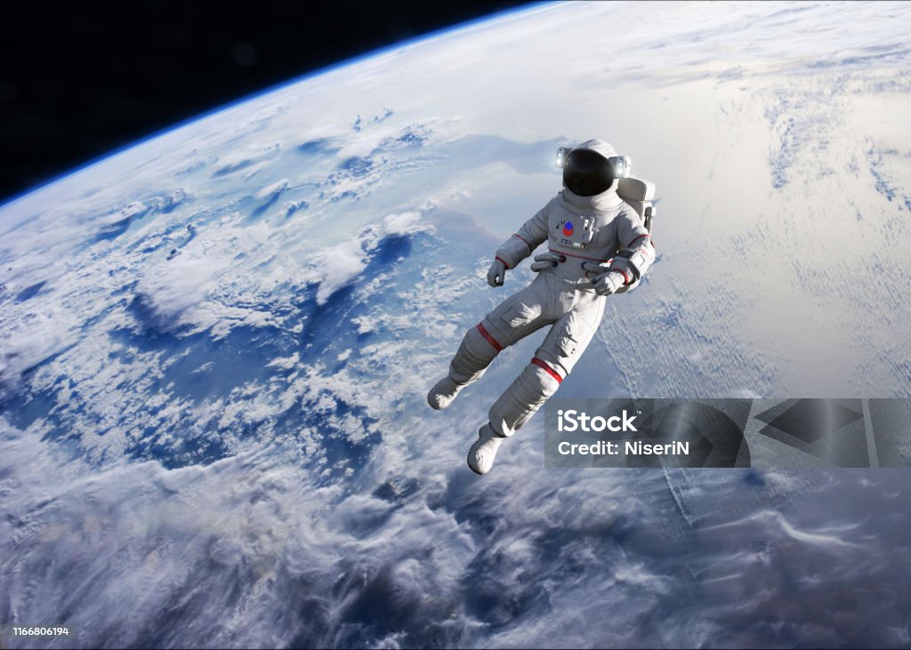 Astronaut conducting spacewalk on Earth orbit. Astronaut conducting spacewalk on Earth orbit. 3D Illustration. Some elements of this image furnished by NASA Astronaut Stock Photo