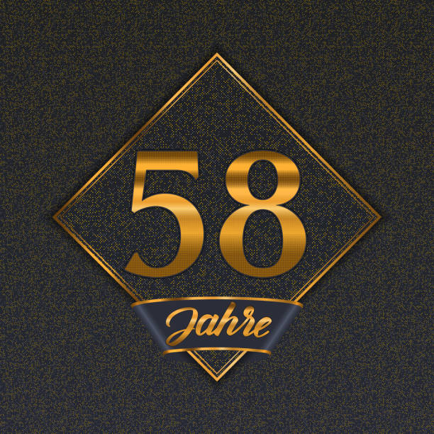 Inscription in German. golden number fifty-eight years (number 58 years) dotted font, top view, with dark zero and one background. With alpha channel. Translated from the German - years. 3D illustration